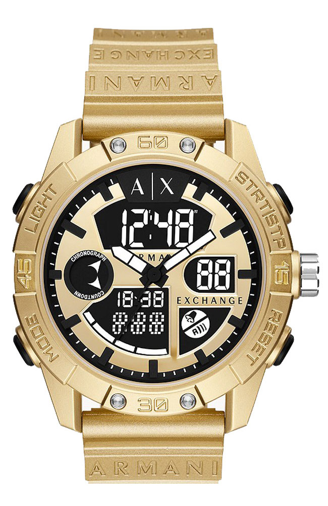 Men\'s Watch ARMANI Digital E-oro.gr Gold Analog AX2966 ARMANI Rubber Strap - EXCHANGE EXCHANGE WATCHES